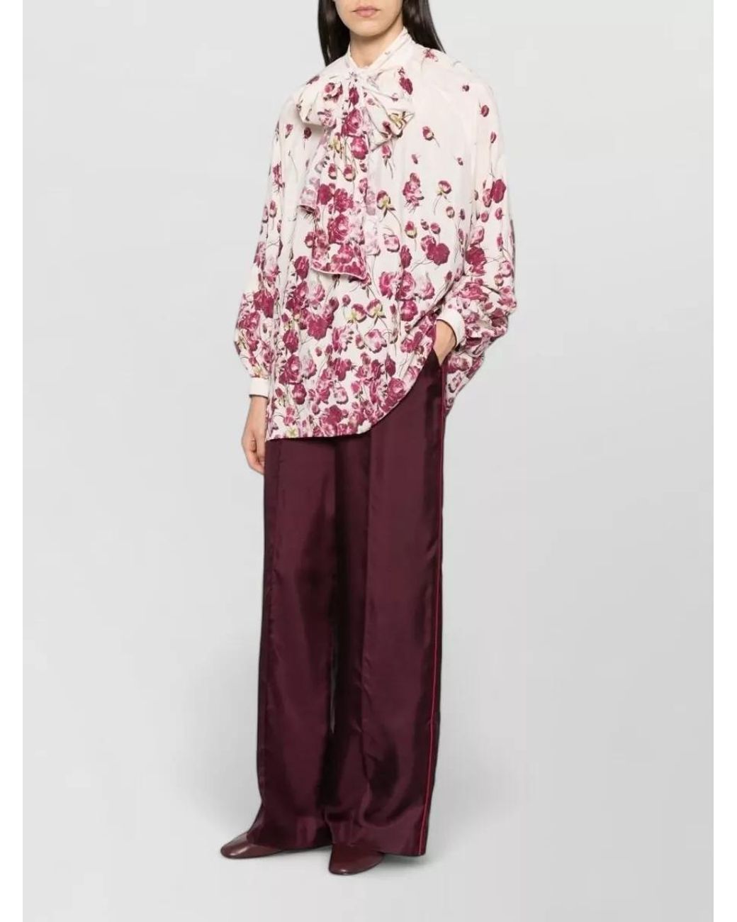 F.R.S For Restless Sleepers Pink Silk Blend Floral Print Lavallière Blouse