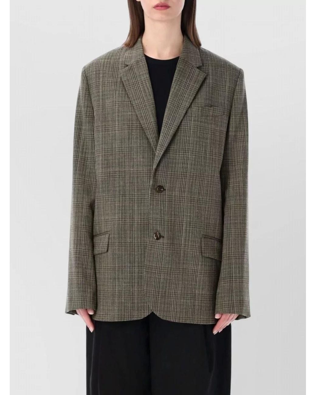 Soeur Gray Checked Oversized Wool-Blend Suit Jacket