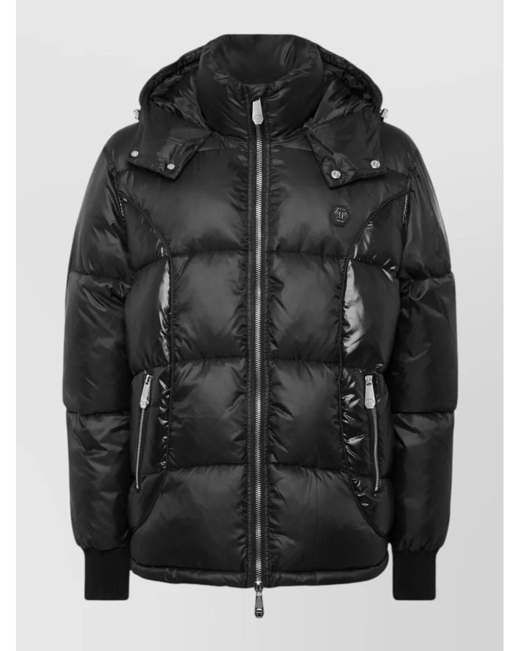 Philipp Plein Black Mix Nylon Short Puffer Jacket for men