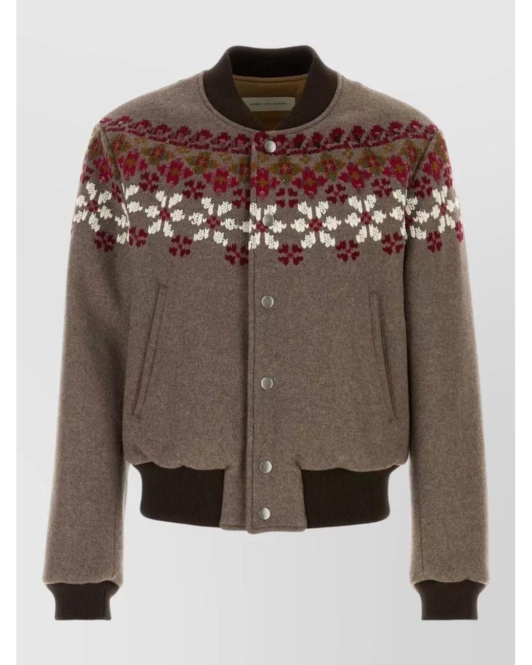 Dries Van Noten Brown Wool Blend Padded Bomber Jacket for men