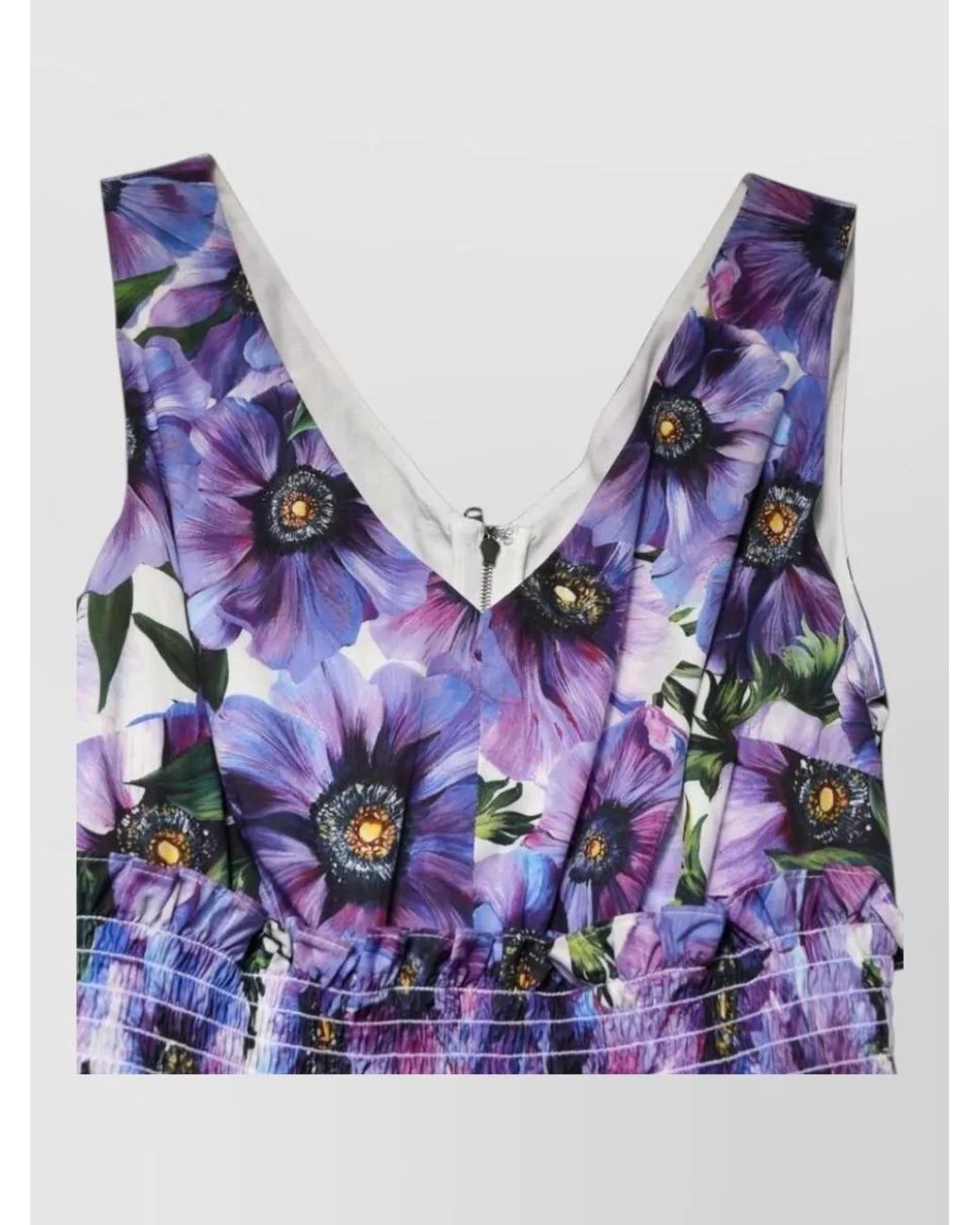 Dolce & Gabbana Purple Anemone Print Pleated Midi Dress