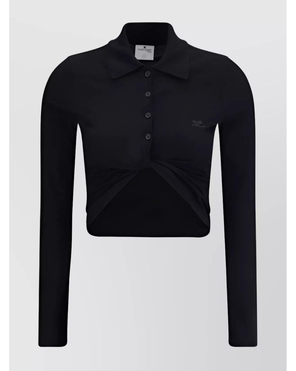 Courreges Blue Twist Cropped Long-Sleeve Polo Top