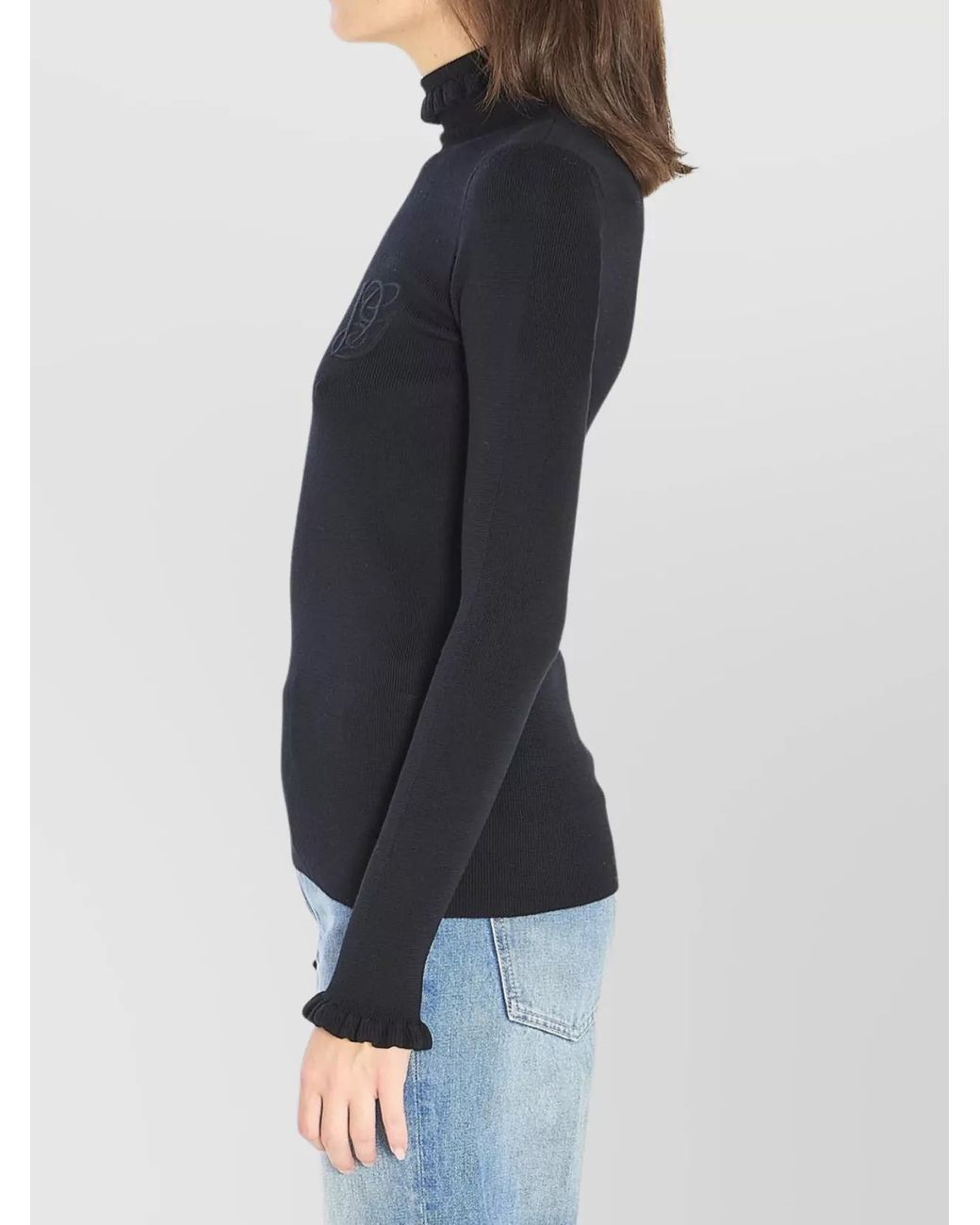 Valentino Garavani Black Virgin Wool Slim-Fit Ruffled Turtleneck Sweater