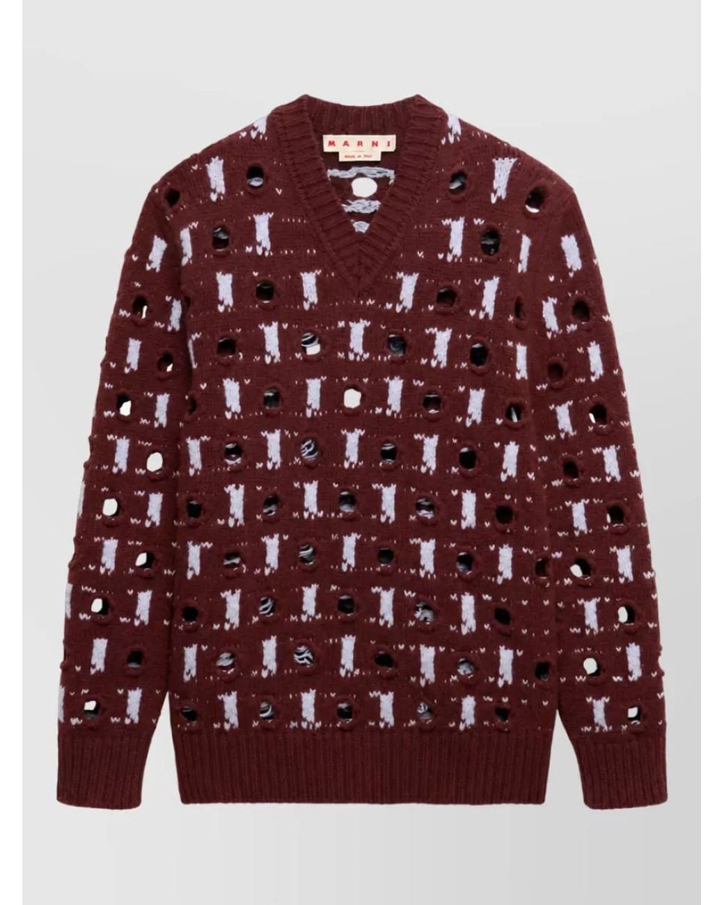 Marni Red Cashmere Virgin Wool Jacquard V Neck Jumper for men