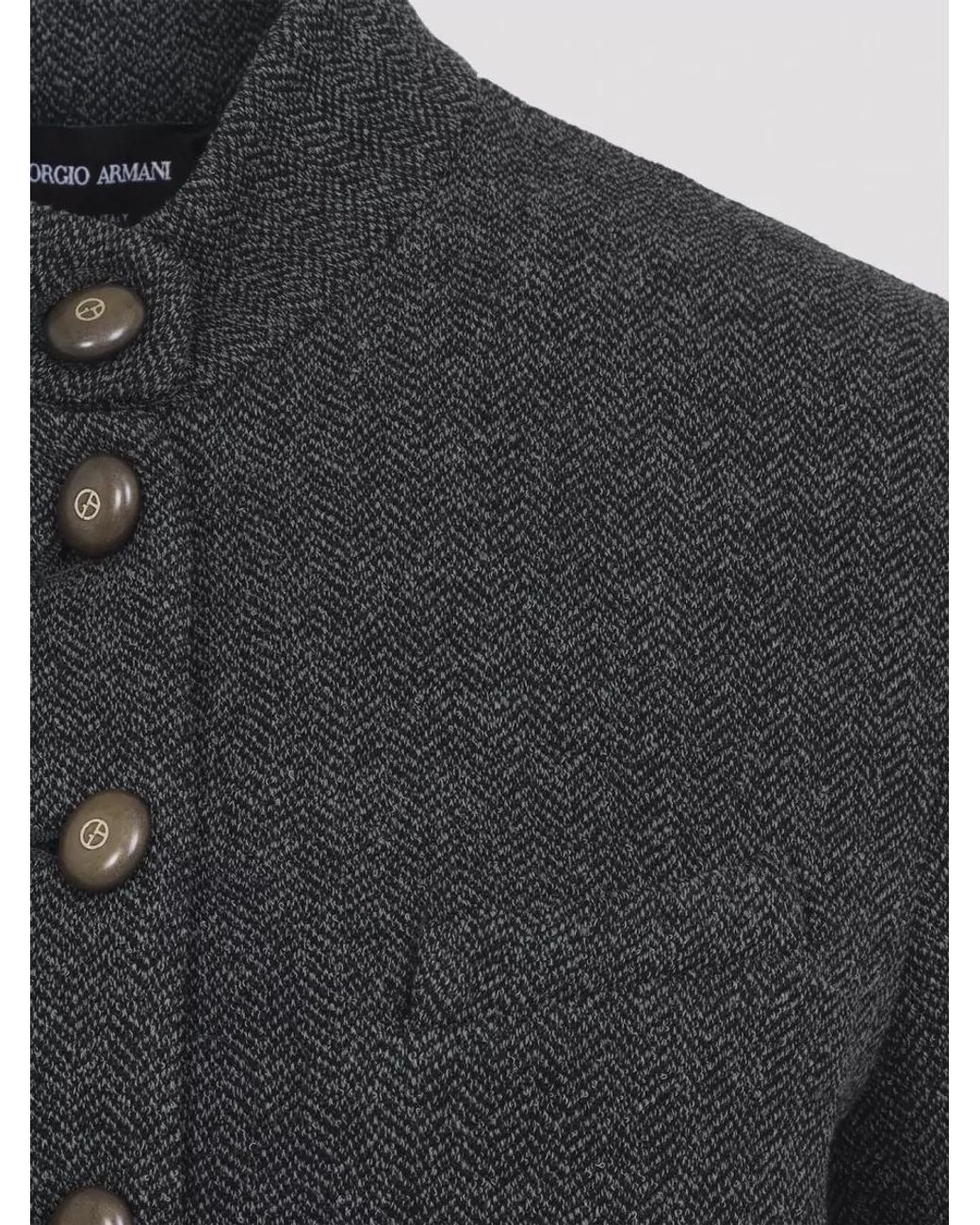 Giorgio Armani Black Herringbone Single-Breasted Blazer