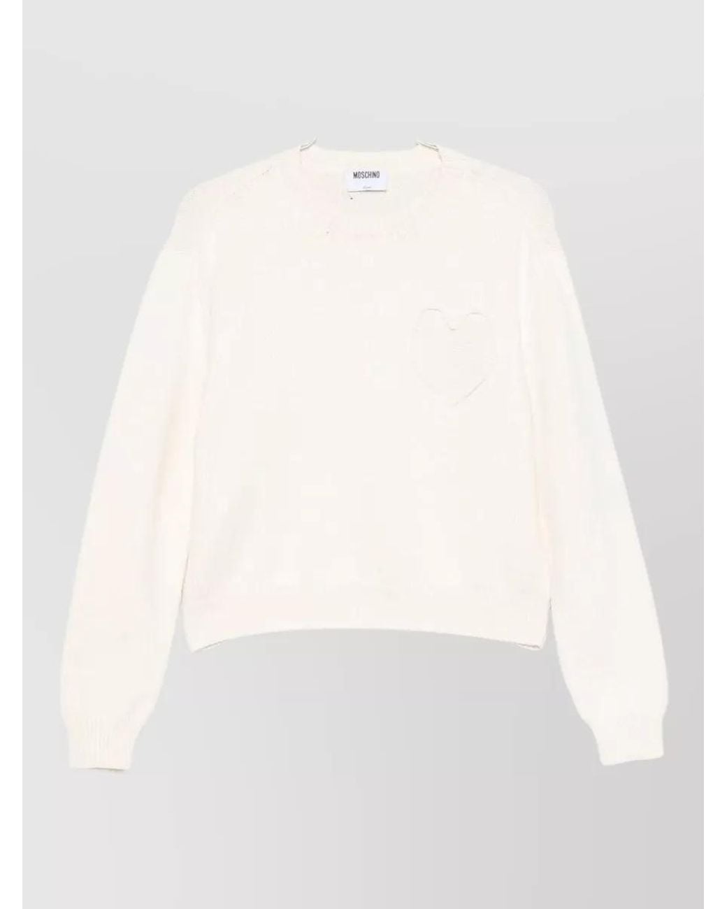 Moschino White Ribbed-Knit Heart-Motif Sweatshirt