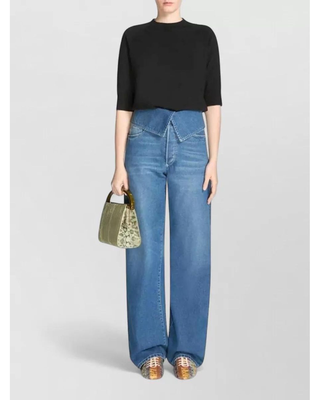 Dries Van Noten Blue Denim Folded-Waist Wide-Leg Jeans