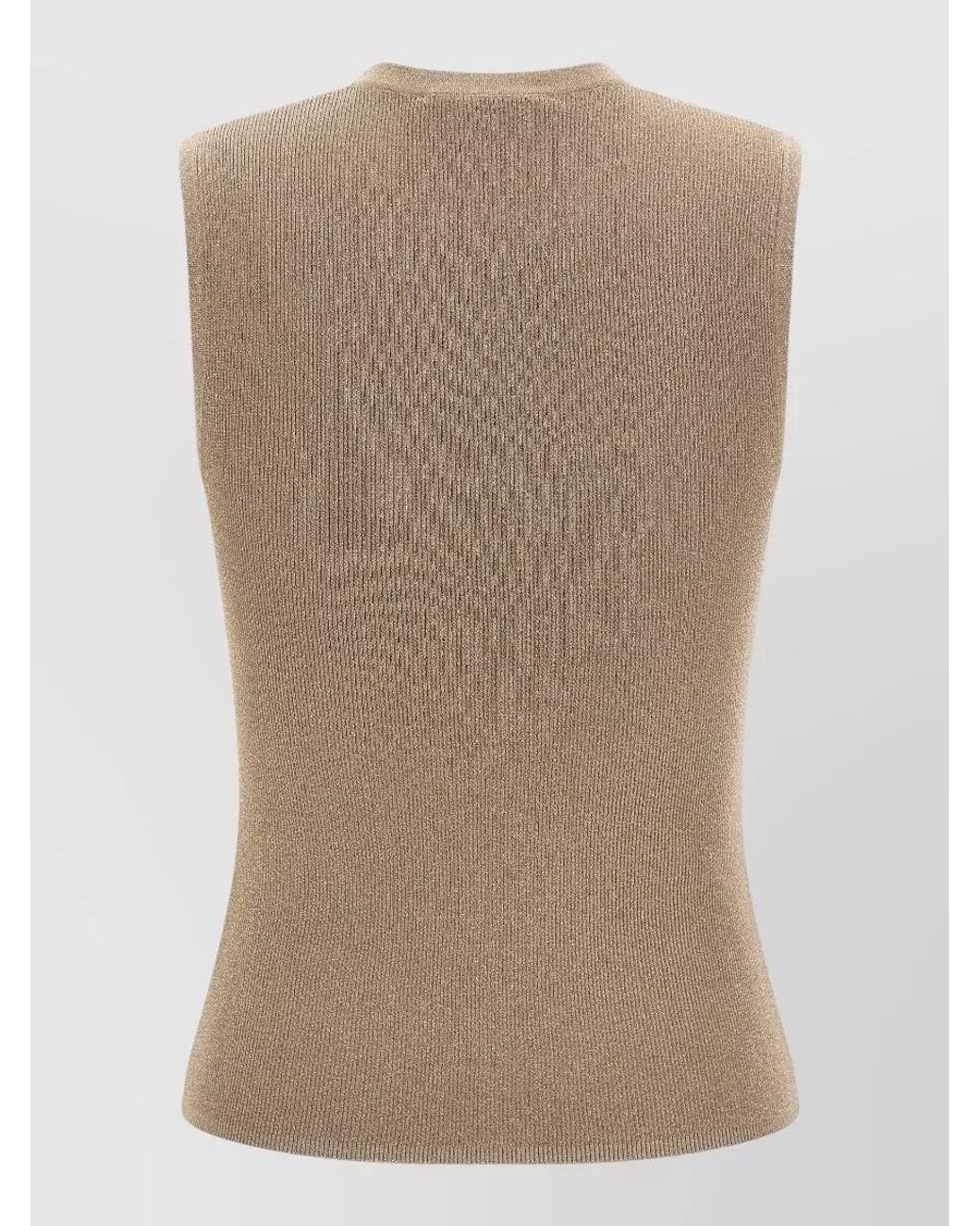 Max Mara Natural Metallic Ribbed Sleeveless Knitted Top