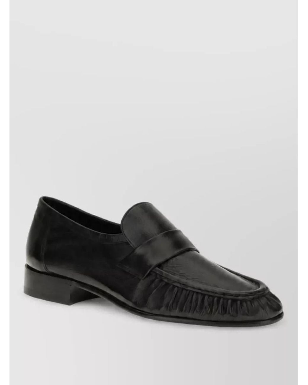 The Row Black Leather Slip-On Loafers