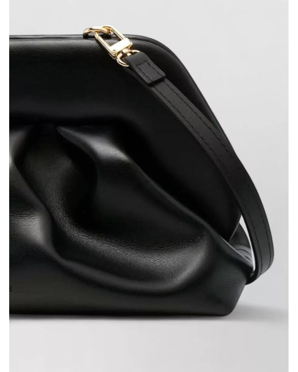 THEMOIRÈ Black Bios Medium Vegan Leather Ruched Clutch Bag