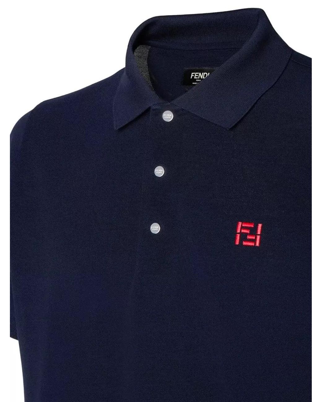 Fendi Blue Cotton Piqué Short-Sleeve Polo Shirt for men
