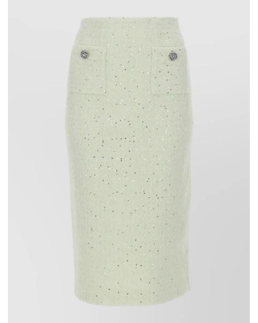 Self-Portrait Green Bouclé Fitted Midi Pencil Skirt