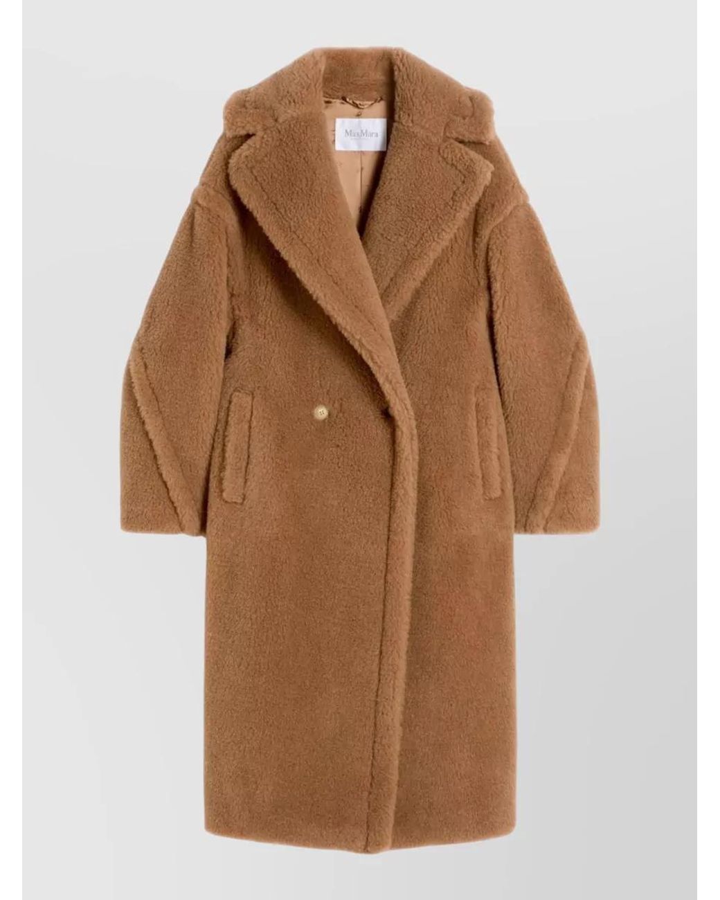 Max Mara Brown Camel Silk Oversized Double-Breasted Coat