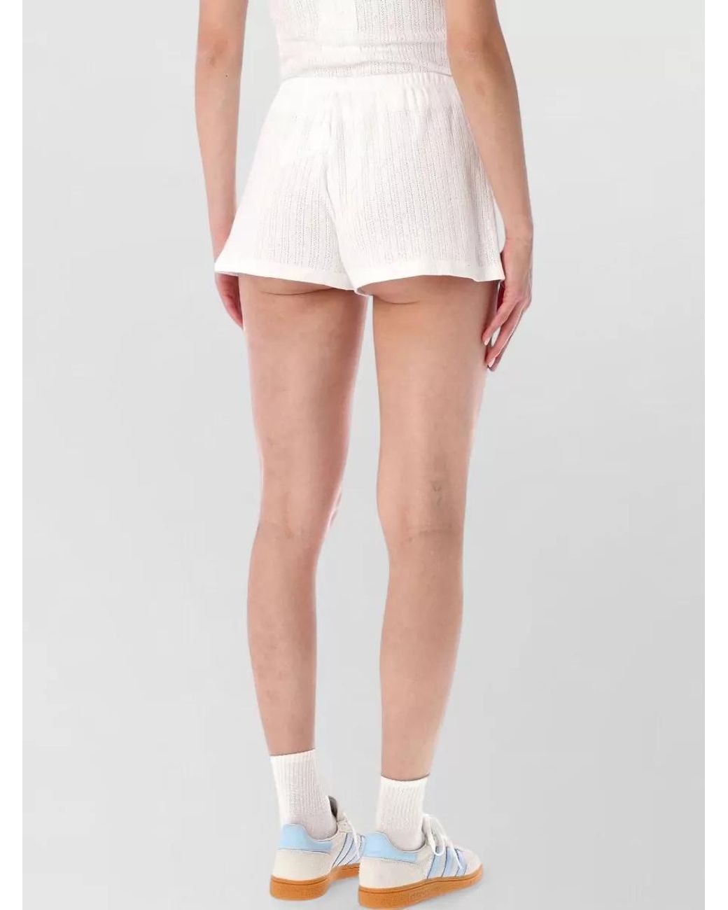 Sporty & Rich White Cotton Pointelle Knit Shorts