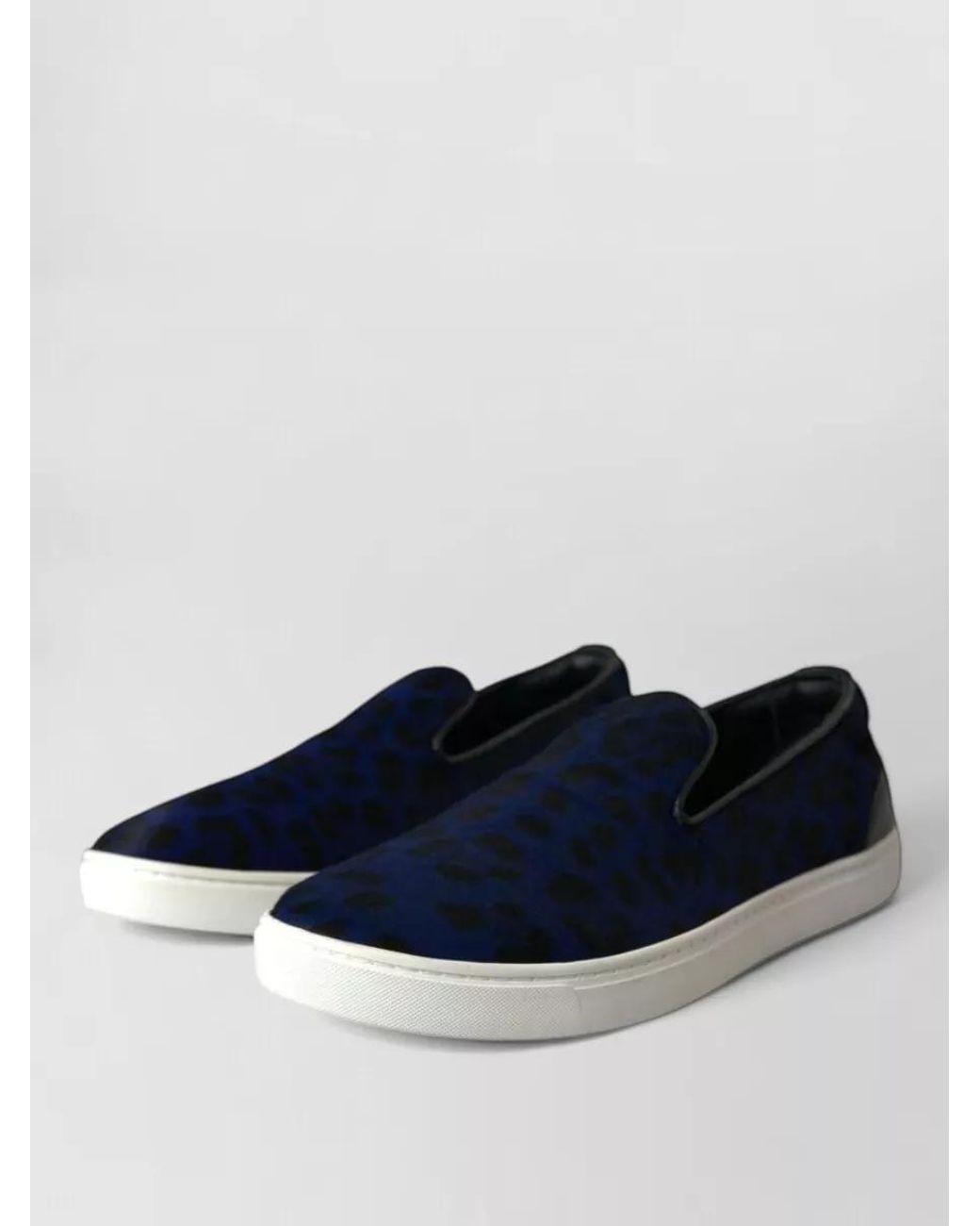 Dolce & Gabbana Blue Calf Hair Leopard Slip-On Sneakers for men