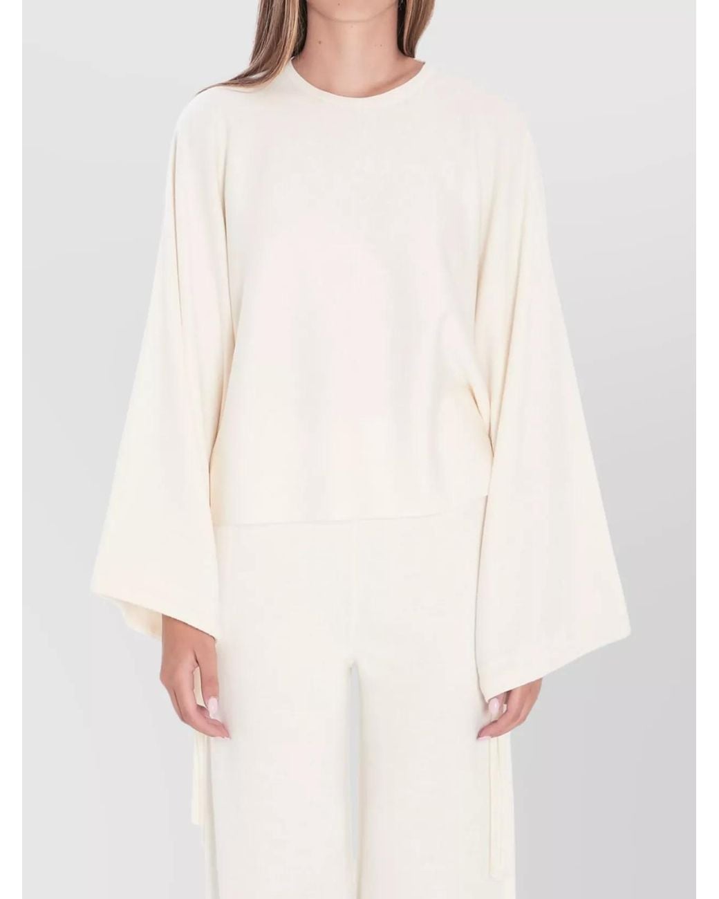Max Mara White Fine-Knit Wool Cropped Loose-Fit Batwing-Sleeve Sweater