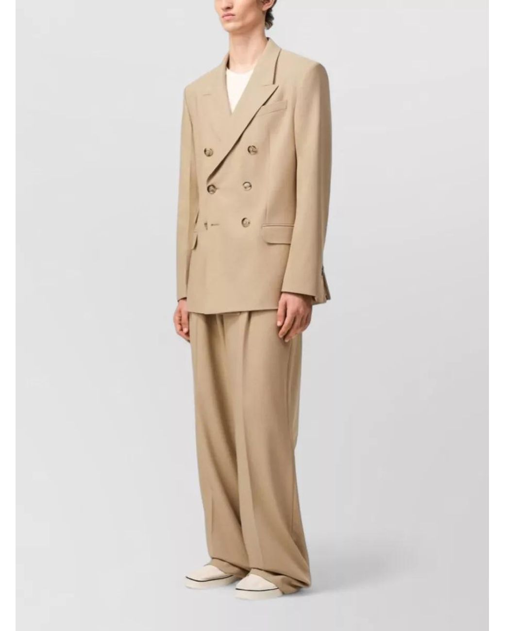 AMI Natural Virgin Wool Double-Breasted Blazer for men