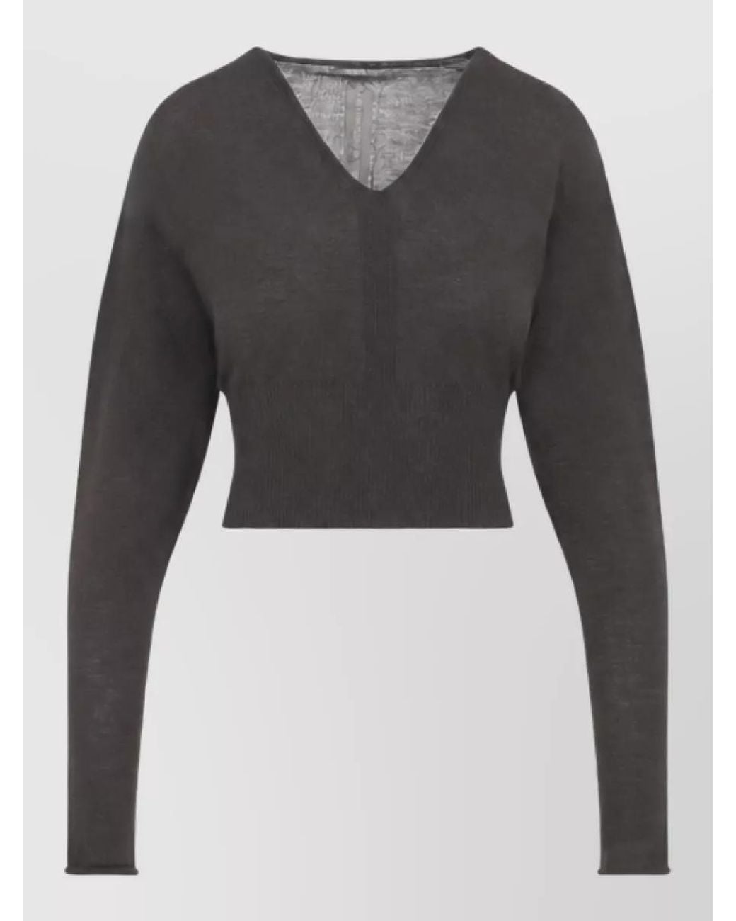 Rick Owens Gray Wool Fine-Knit Cropped V-Neck Sweatshirt