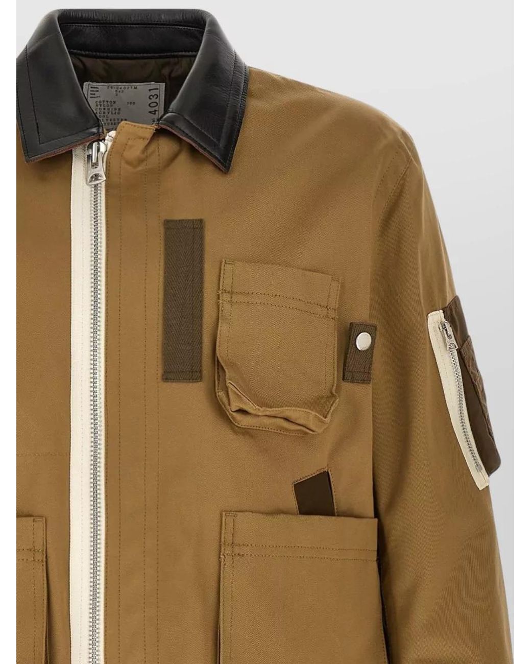 Sacai Green Leather Collar Padded Jacket for men