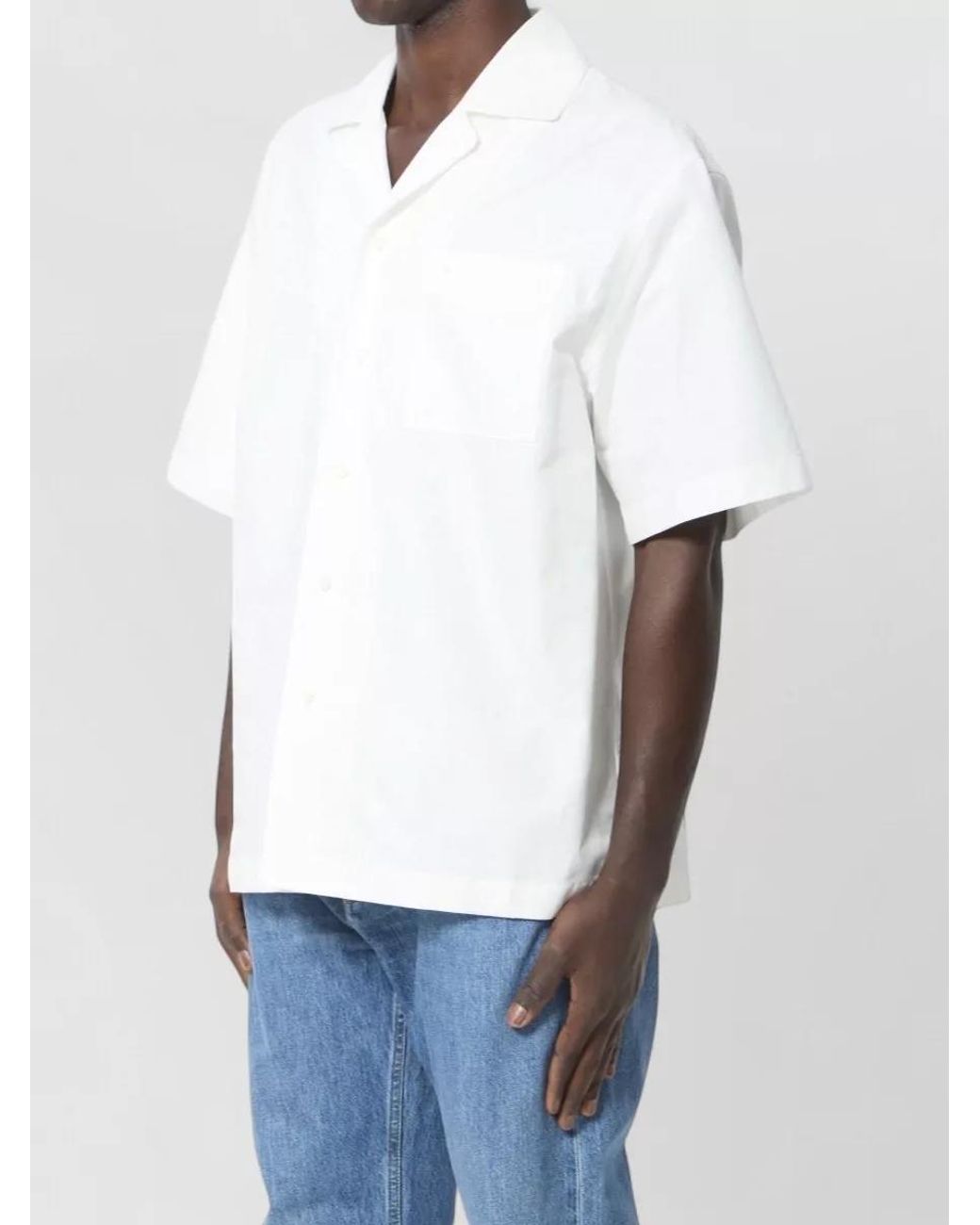 Bottega Veneta White Cotton Bowling Collar Short-Sleeve Shirt for men