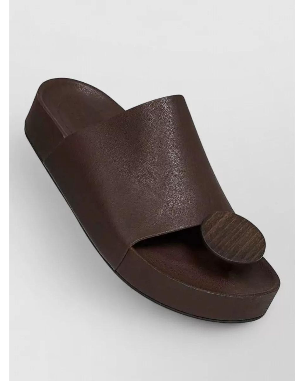 Uma Wang Brown Round Leather Strap Flat Slide Sandal