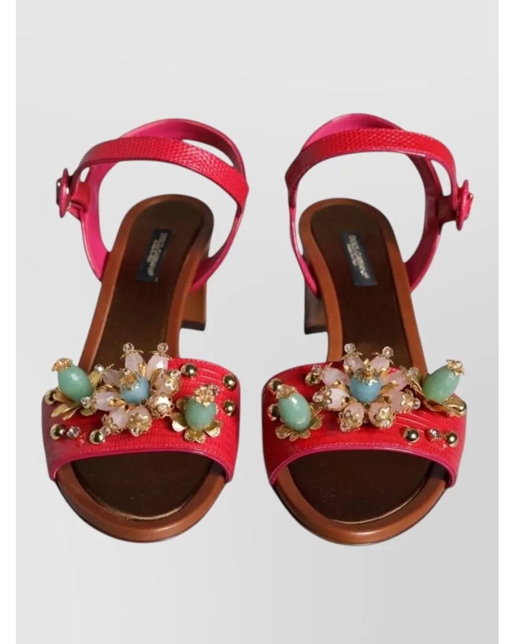 Dolce & Gabbana Pink Leather Embellished Sandals