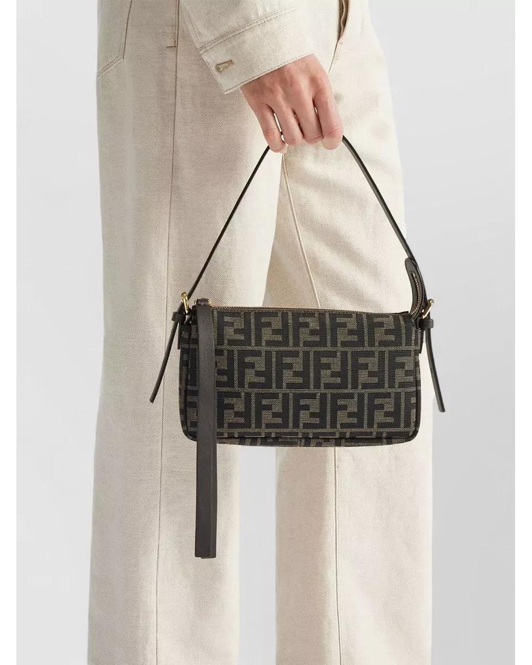 Fendi Black Baguette Small Jacquard Shoulder Bag