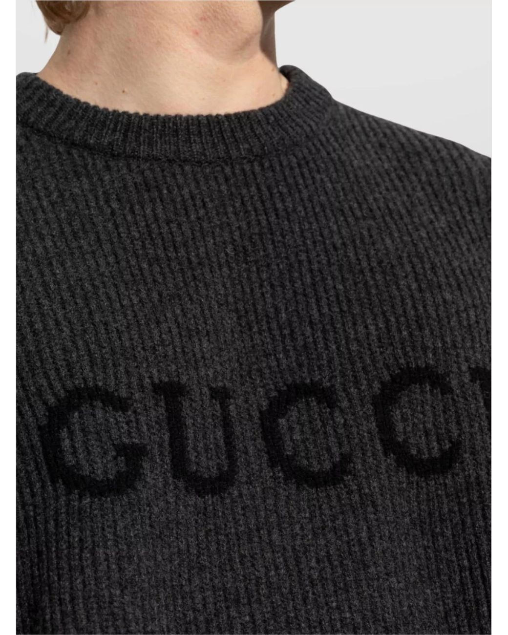 Gucci Black Cashmere Wool Logo-Embroidered Crewneck Sweater for men