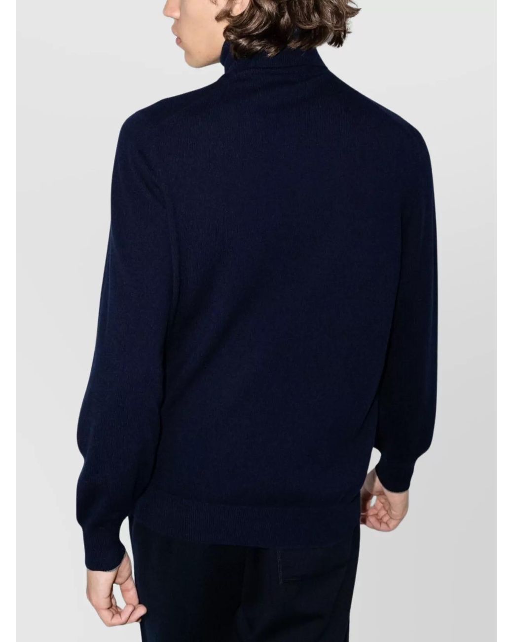 Brunello Cucinelli Blue Cashmere Ribbed Turtleneck Jumper for men