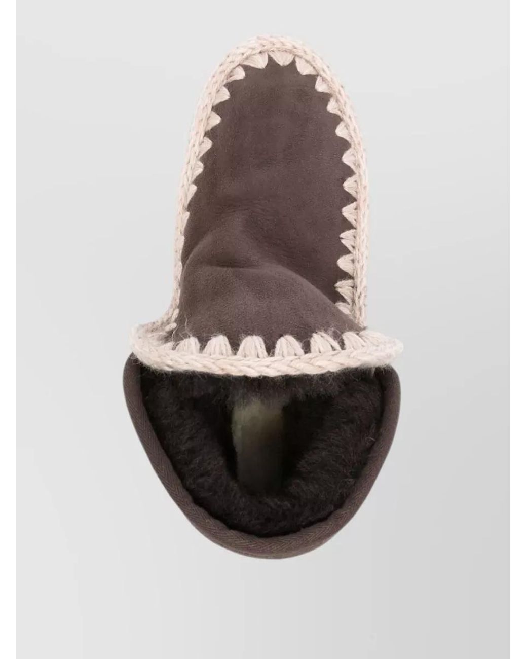 Mou Brown Shearling-Lined Whipstitch Ankle Slippers