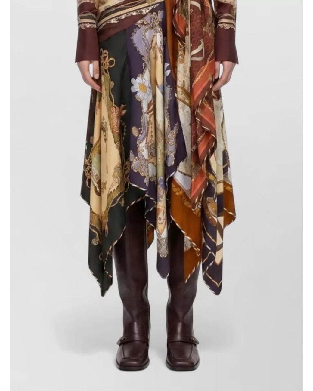 Zimmermann Multicolor Silk Printed Draped Handkerchief-Hem Midi Skirt