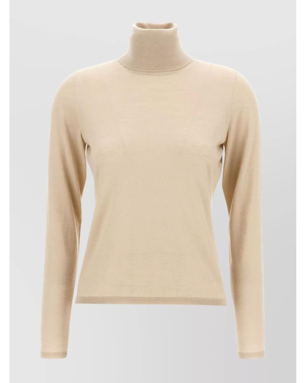 Max Mara Natural 'Adda' Ribbed Turtleneck Sweater With Long Sleeves