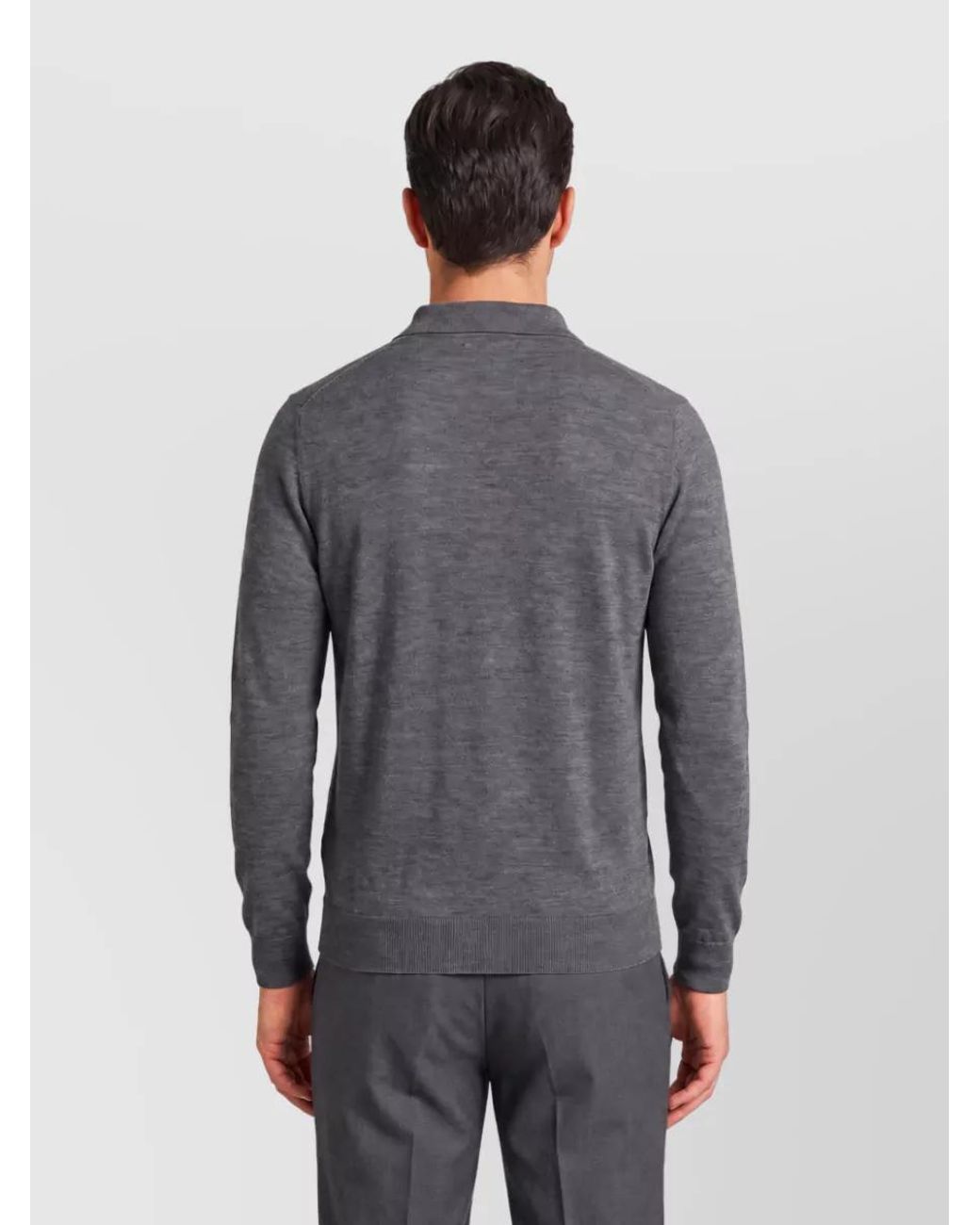 John Smedley Blue Merino Wool Fine-Knit Long-Sleeve Polo Shirt for men