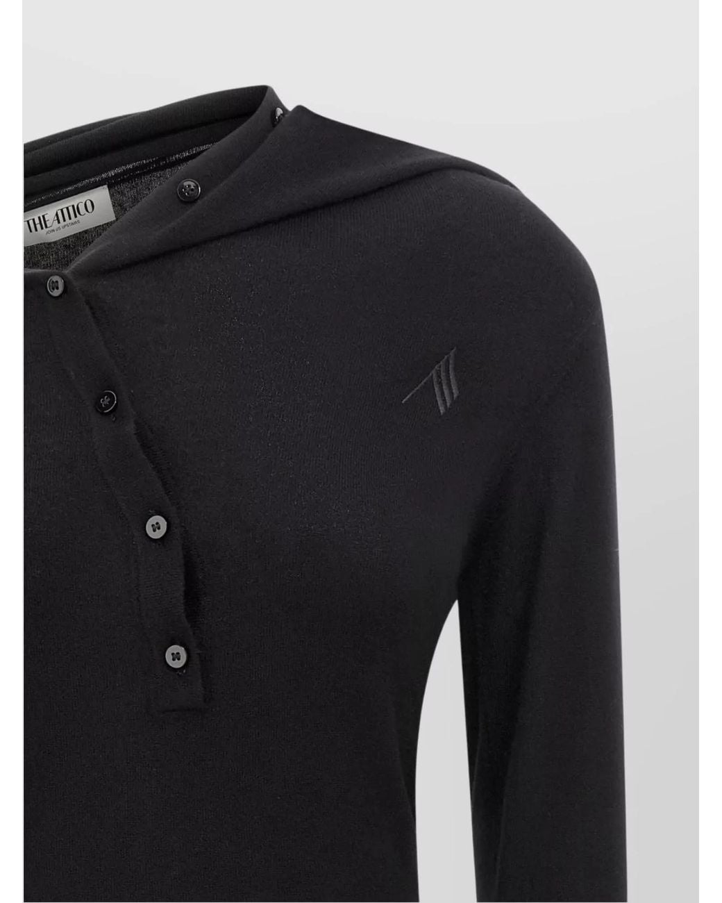 The Attico Black Cashmere Wool Asymmetric Long-Sleeve Mini Dress