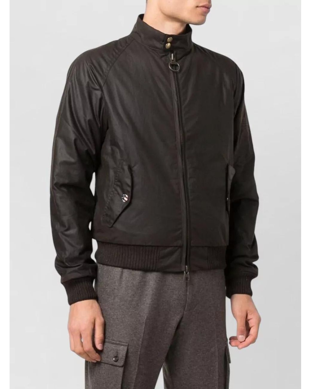 Barbour Black Cotton Waxed Funnel Neck Bomber Jacket for men