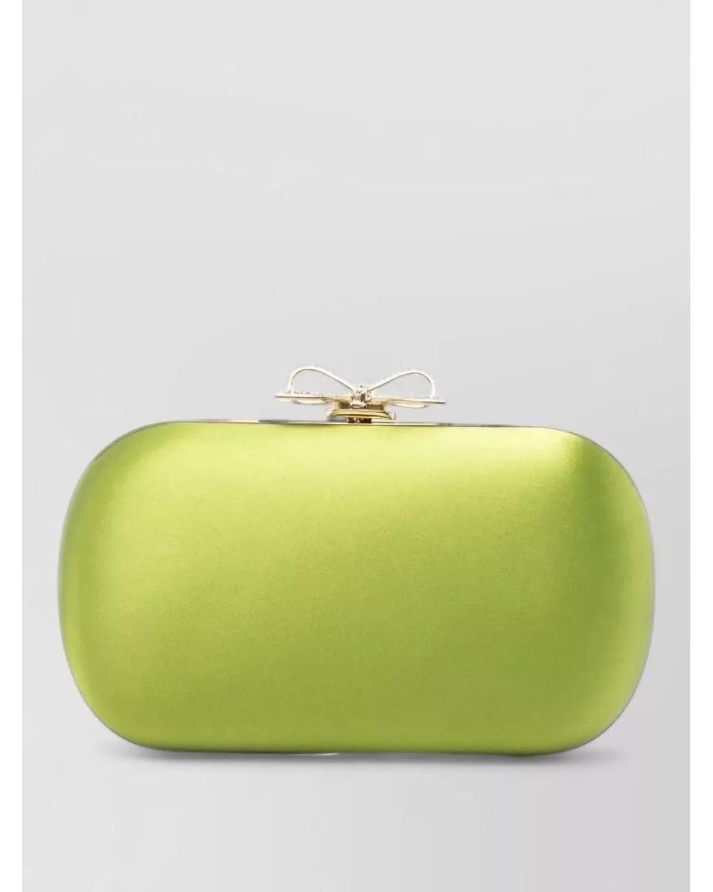 Self-Portrait Green The Bow Satin Clutch Bag
