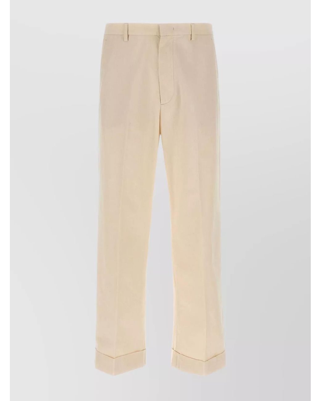Valentino Garavani Natural Cotton High-Rise Straight-Leg Turn-Up Trousers for men