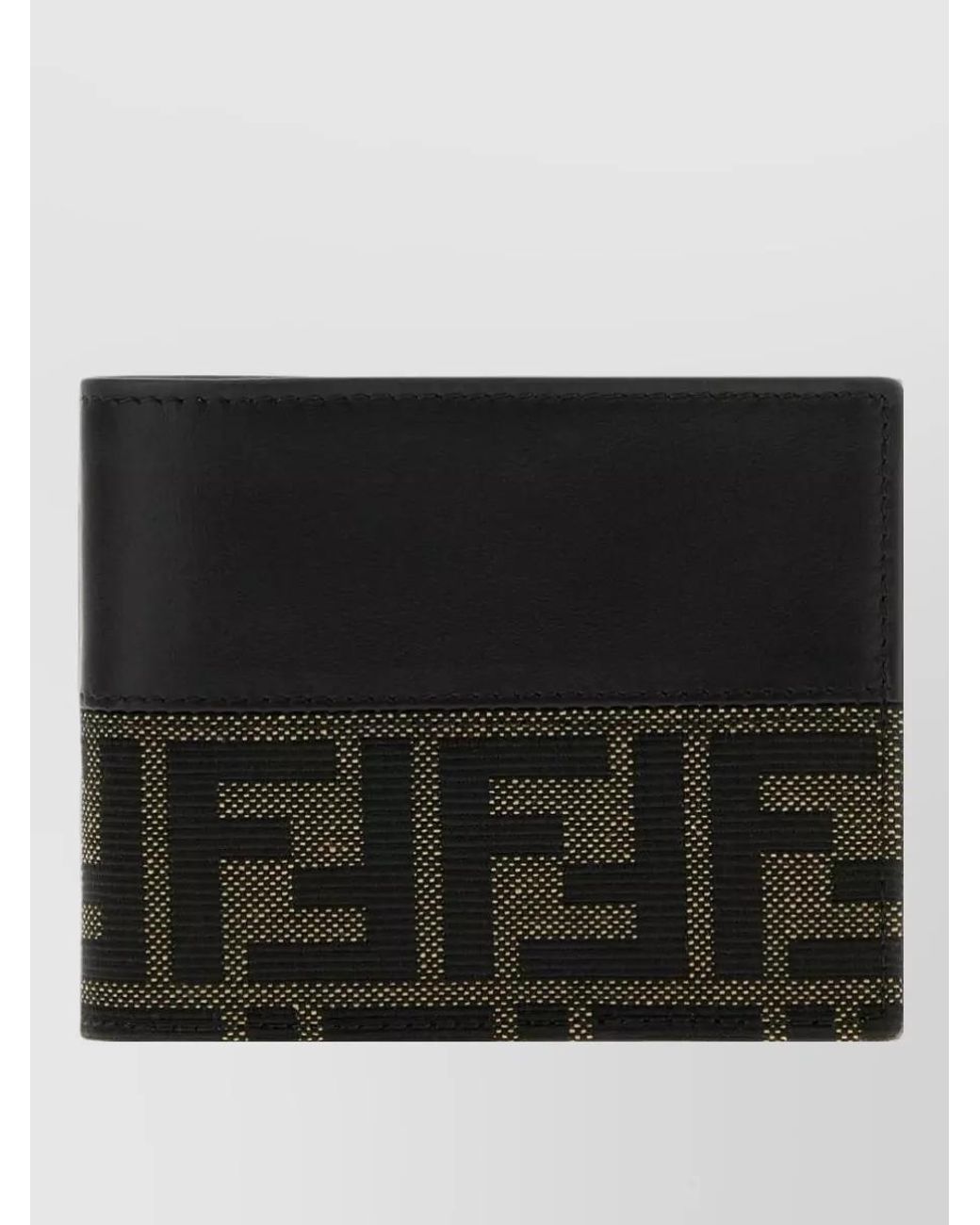 Fendi Black Leather Ff Jacquard Bifold Wallet for men