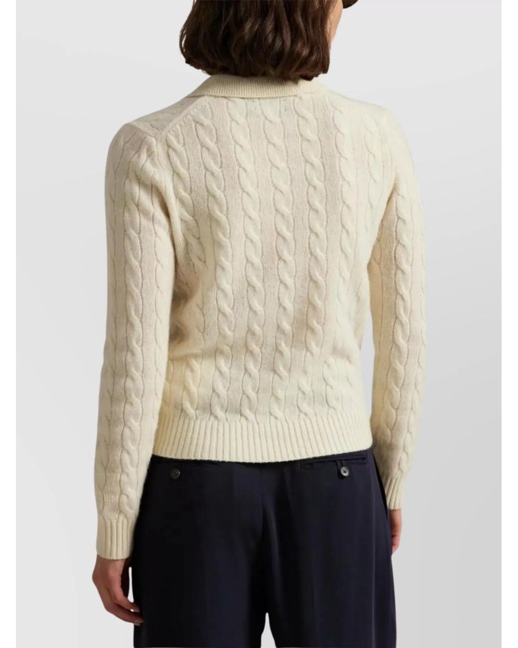 Polo Ralph Lauren Natural Cable-Knit Cashmere-Blend Long-Sleeve Polo Sweater