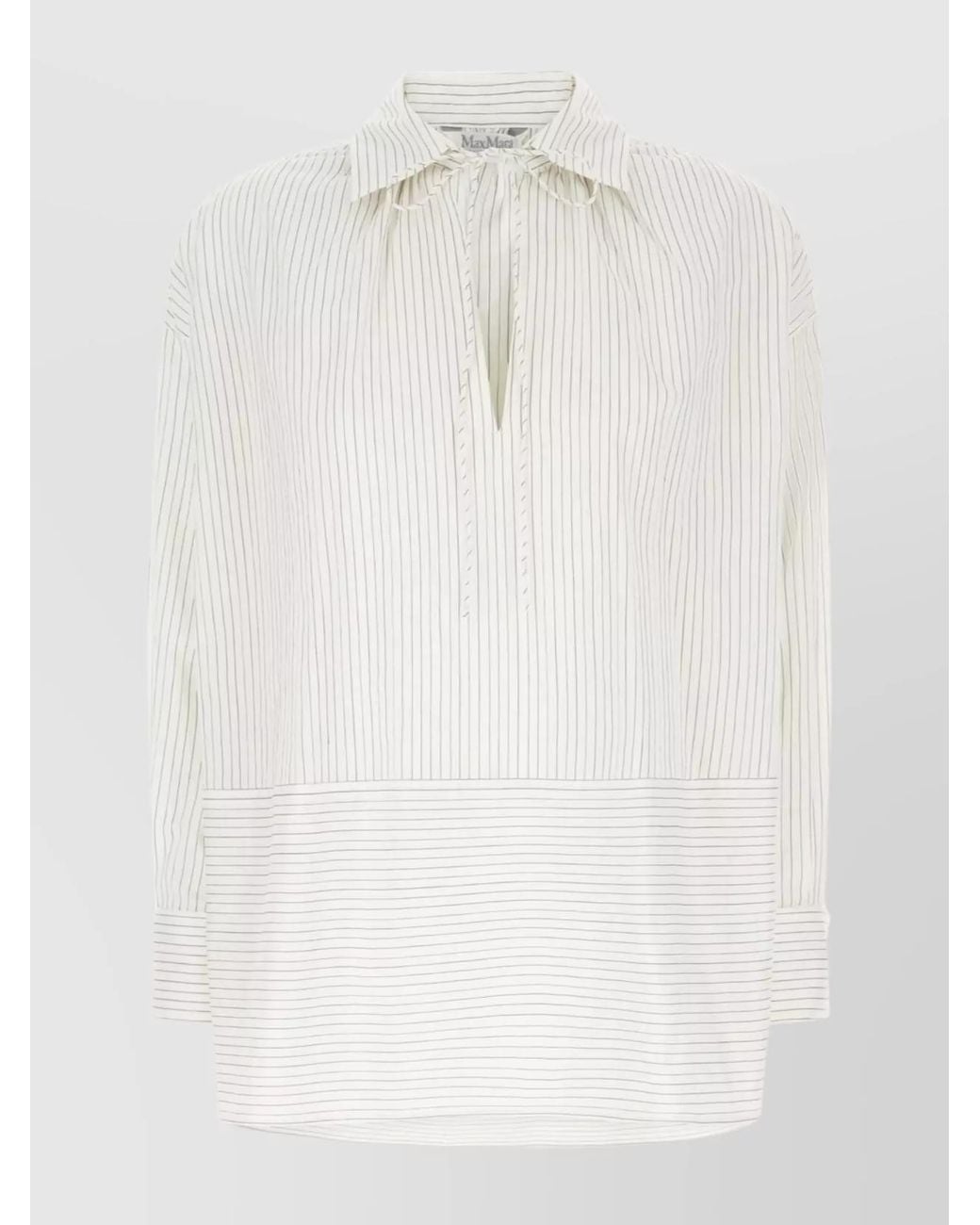 Max Mara White Silk Cotton Striped Blouse