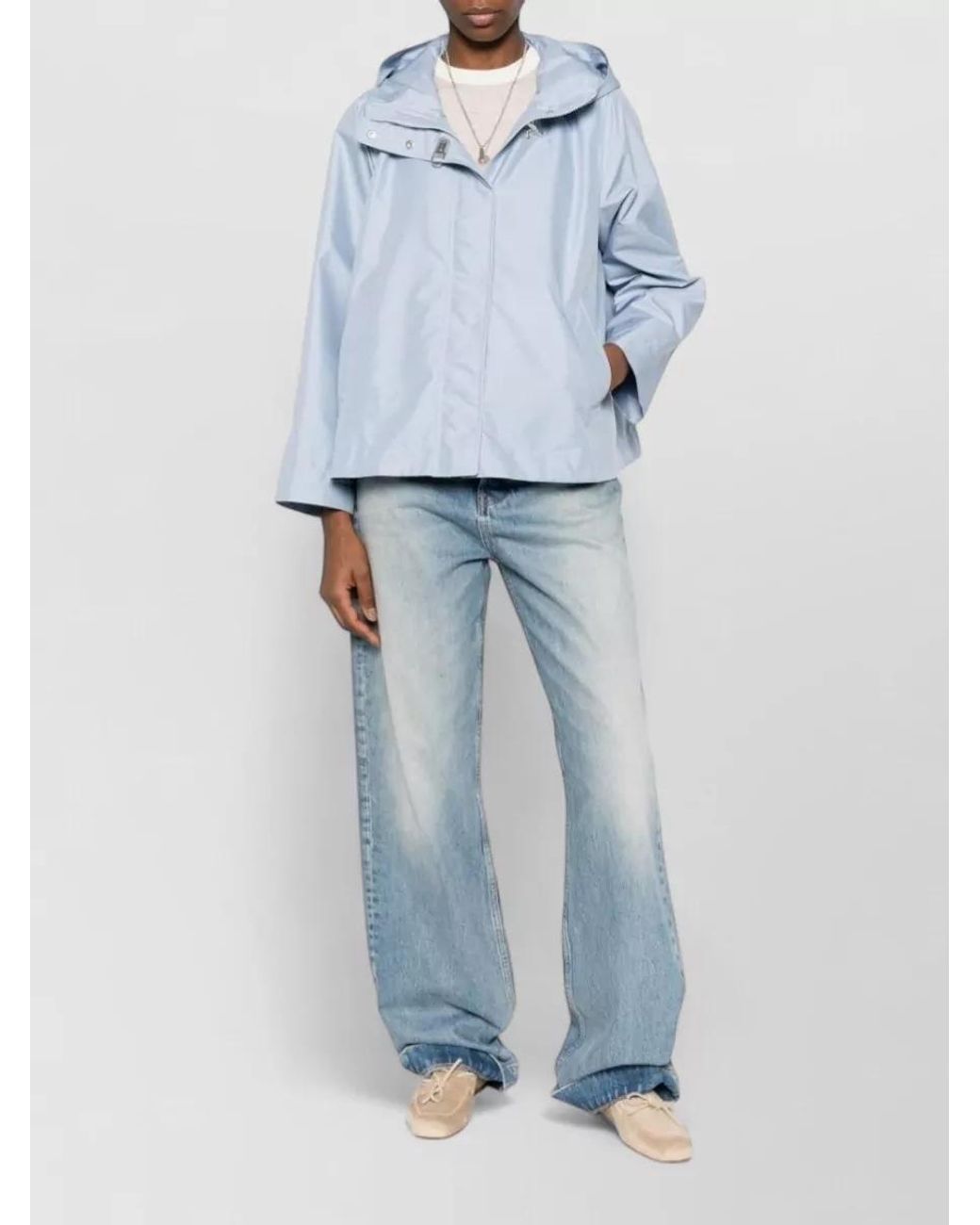 Fay Blue Hooded Parka Coat Drawstring Hem Pockets