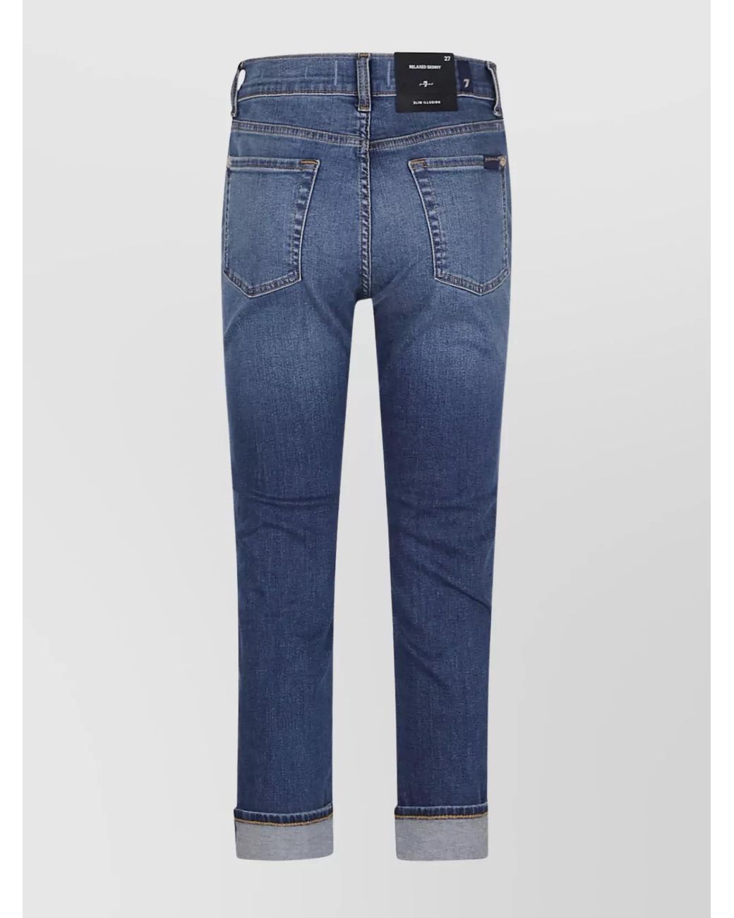 7 For All Mankind Blue Denim Mid-Rise Cropped Skinny Jeans
