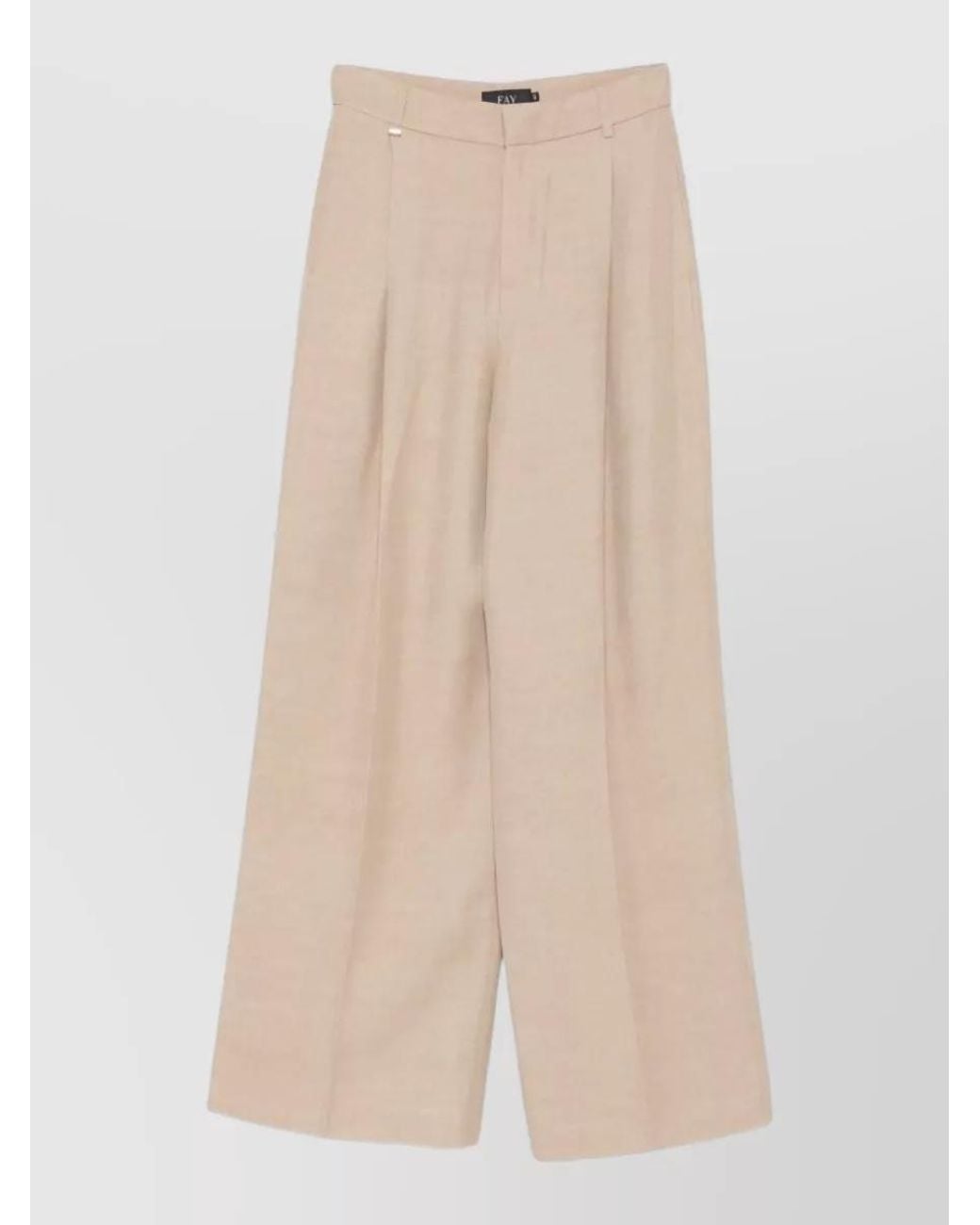 Fay Natural Pleated Wide-Leg Trousers