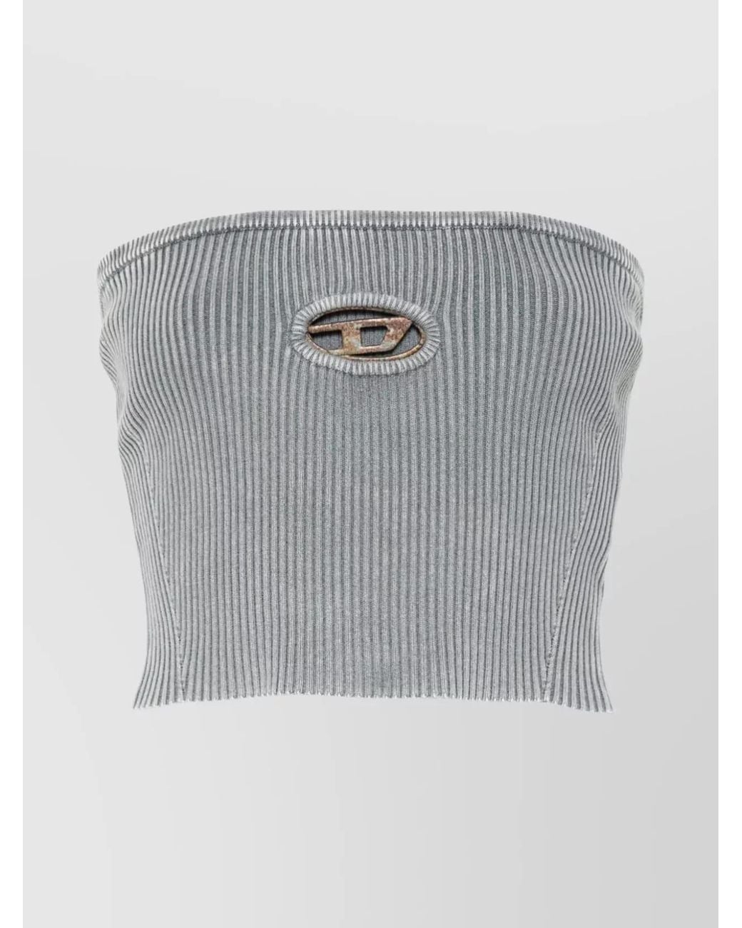 DIESEL Gray Cotton Ribbed Slim-Fit Strapless Cropped Top