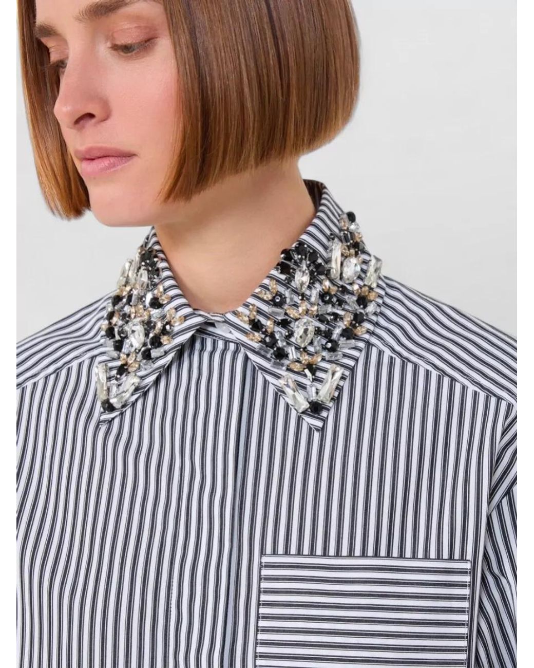 Sportmax Gray Striped Cropped Cotton Shirt