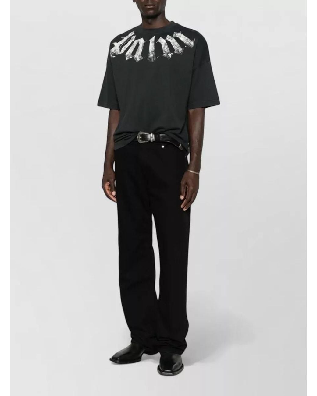 Palm Angels Black Cotton Oversized Logo Print T-Shirt for men