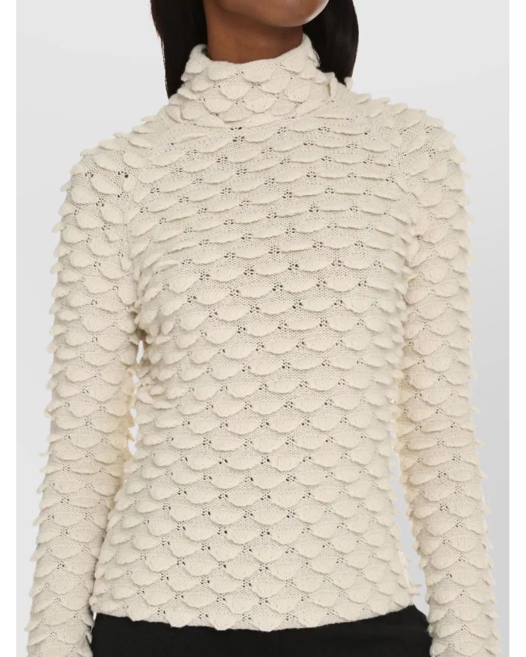 Bottega Veneta White Knit Turtleneck Sweater With Fish Scale Design
