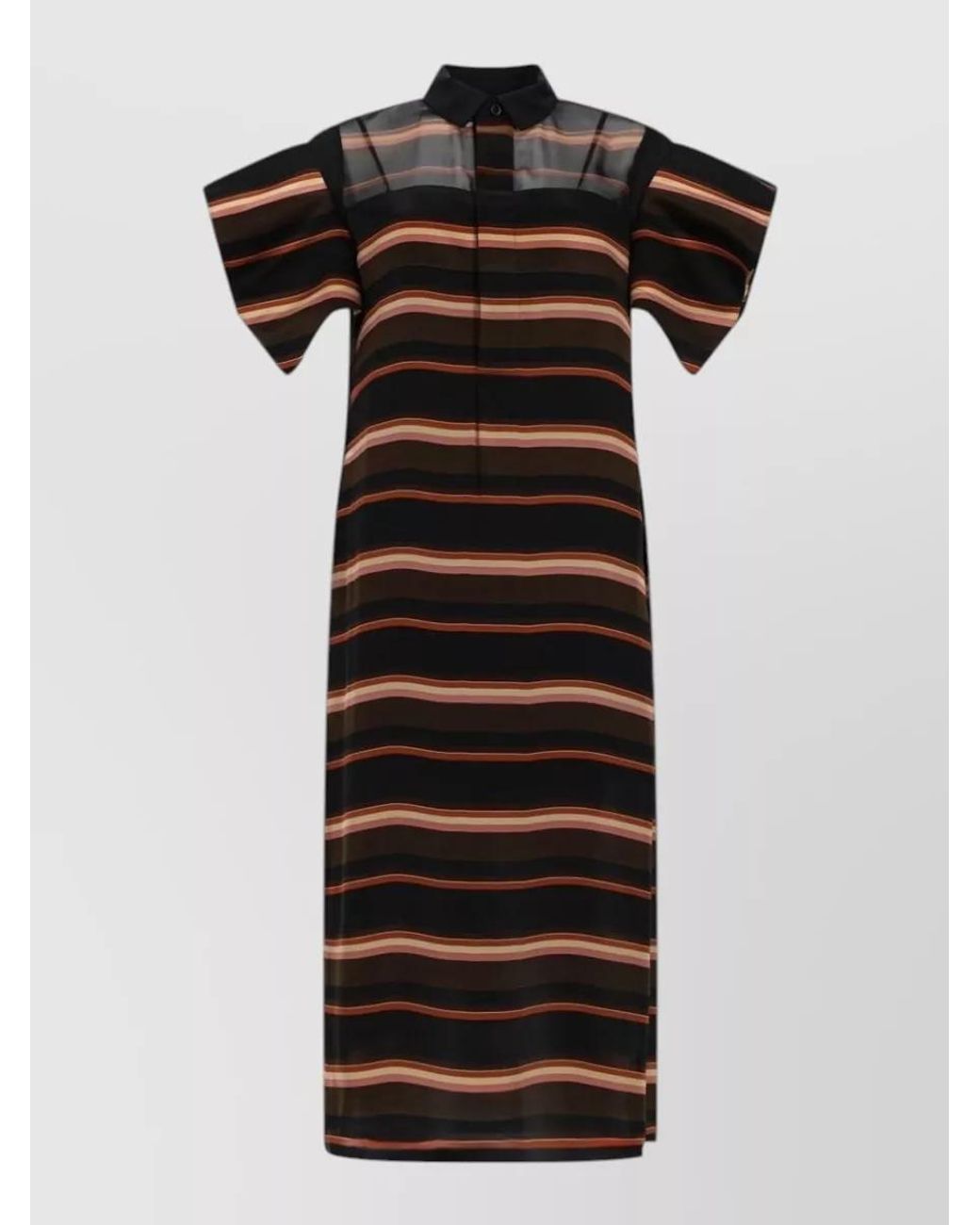 Sacai Black Horizontal-Stripe Print Midi Dress
