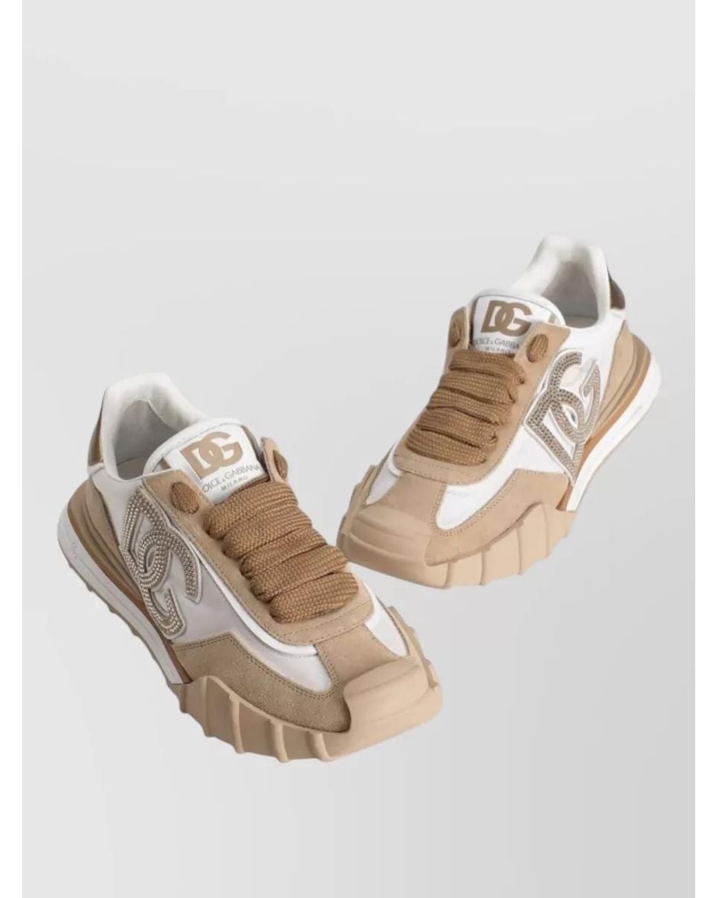 Dolce & Gabbana Natural Leather Rhinestone Low-Top Sneakers
