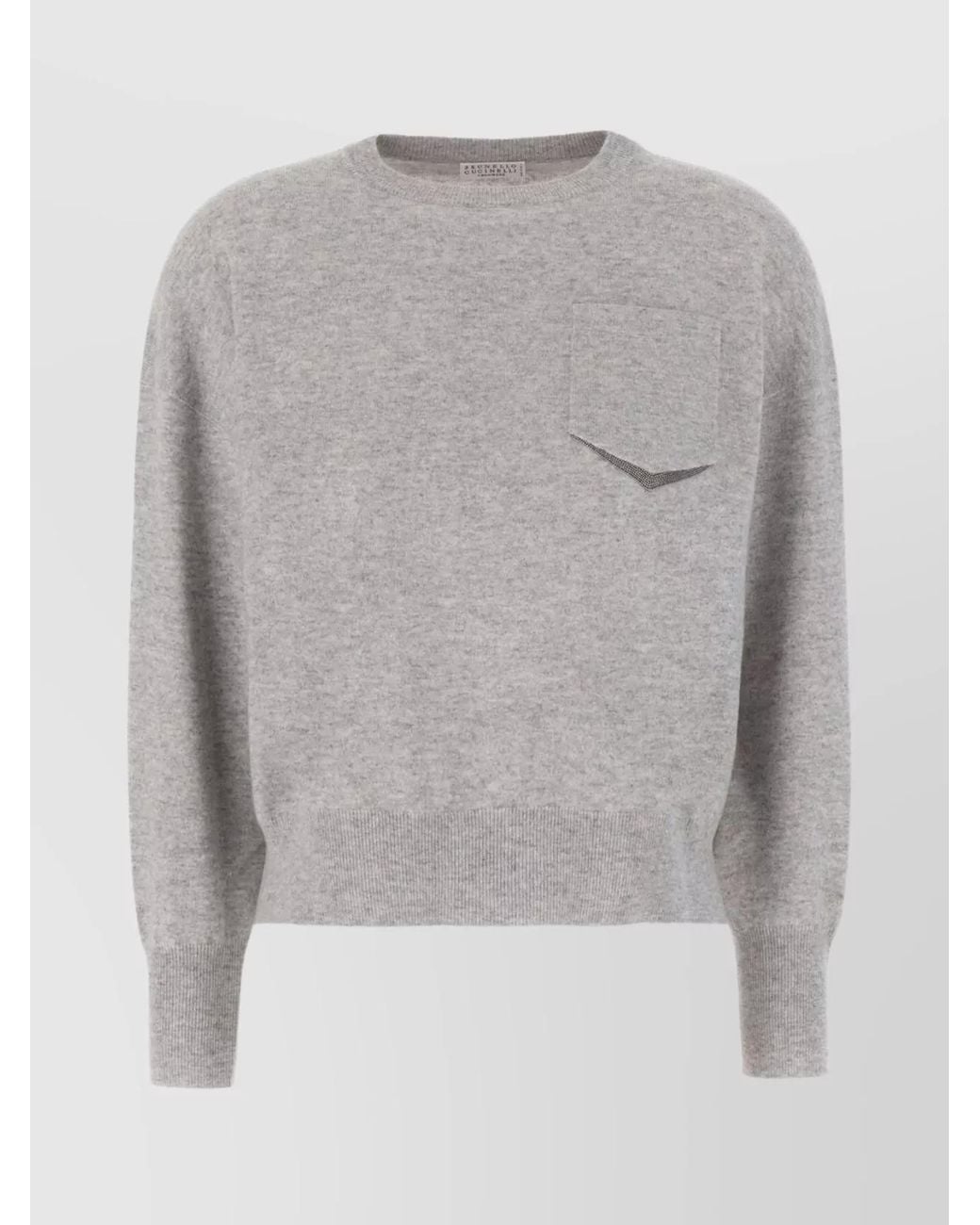 Brunello Cucinelli Gray Cashmere Ribbed Crew-Neck Sweater